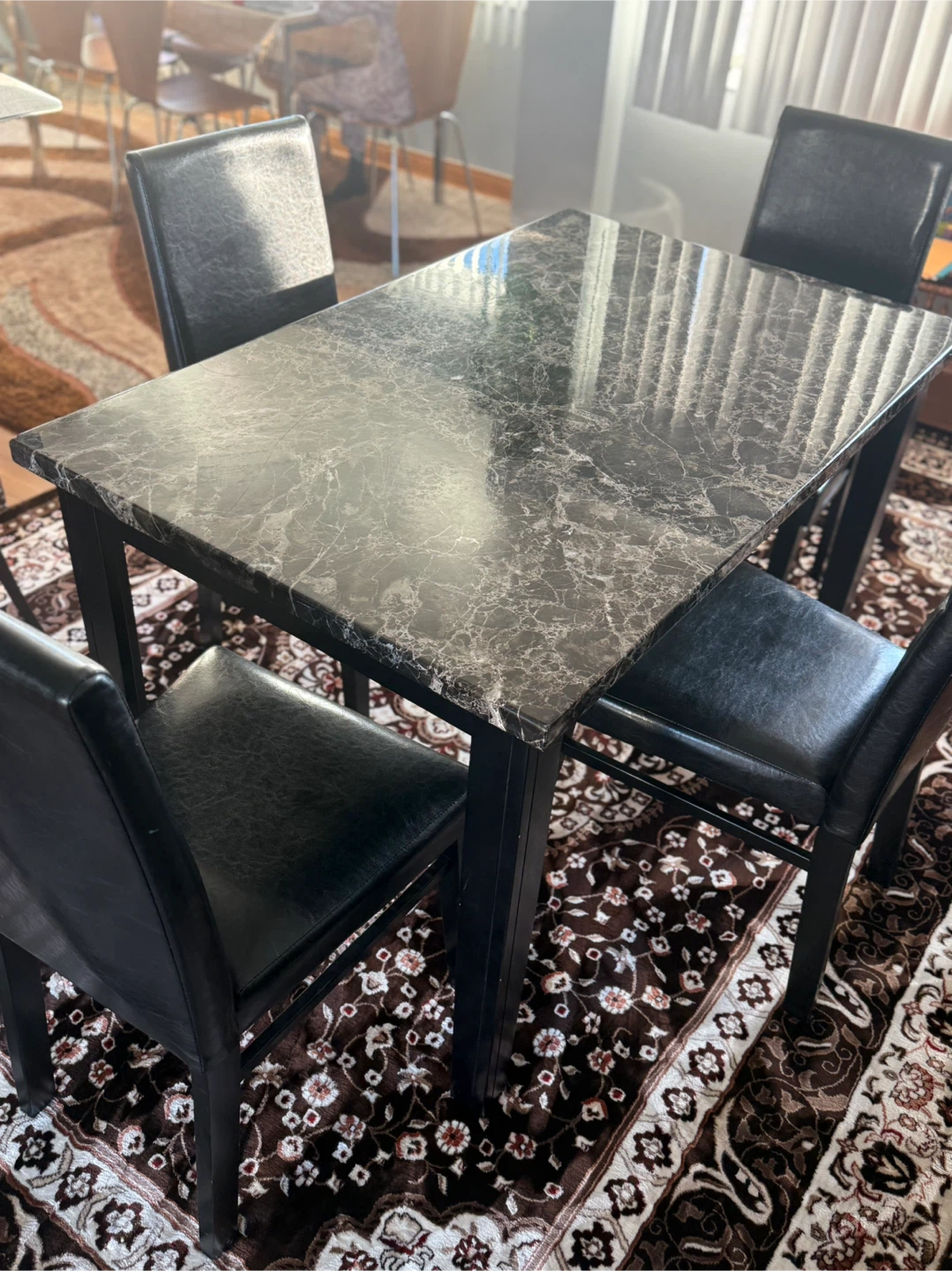 Dining Table with 4 Black Chairs