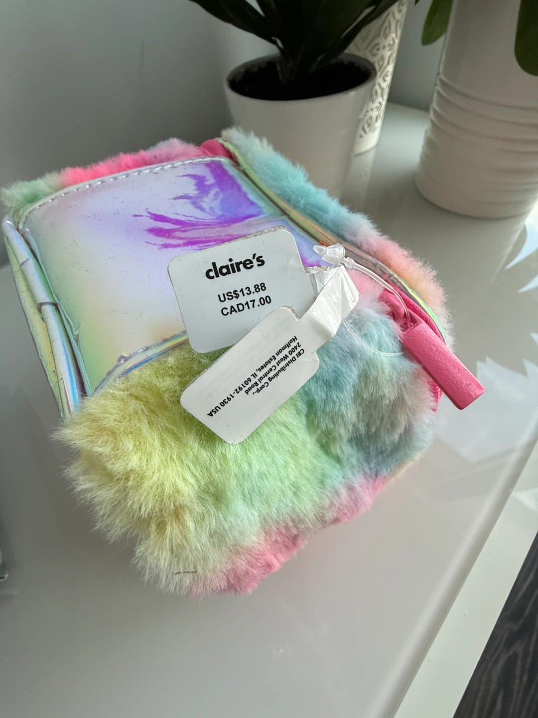 New Claire's Rainbow Furry Cosmetic Bag - photo 2