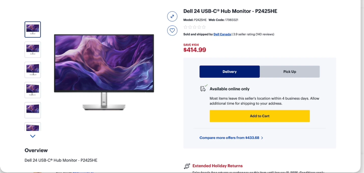 Dell P2425HE 24" USB-C Hub Monitor - Like New!