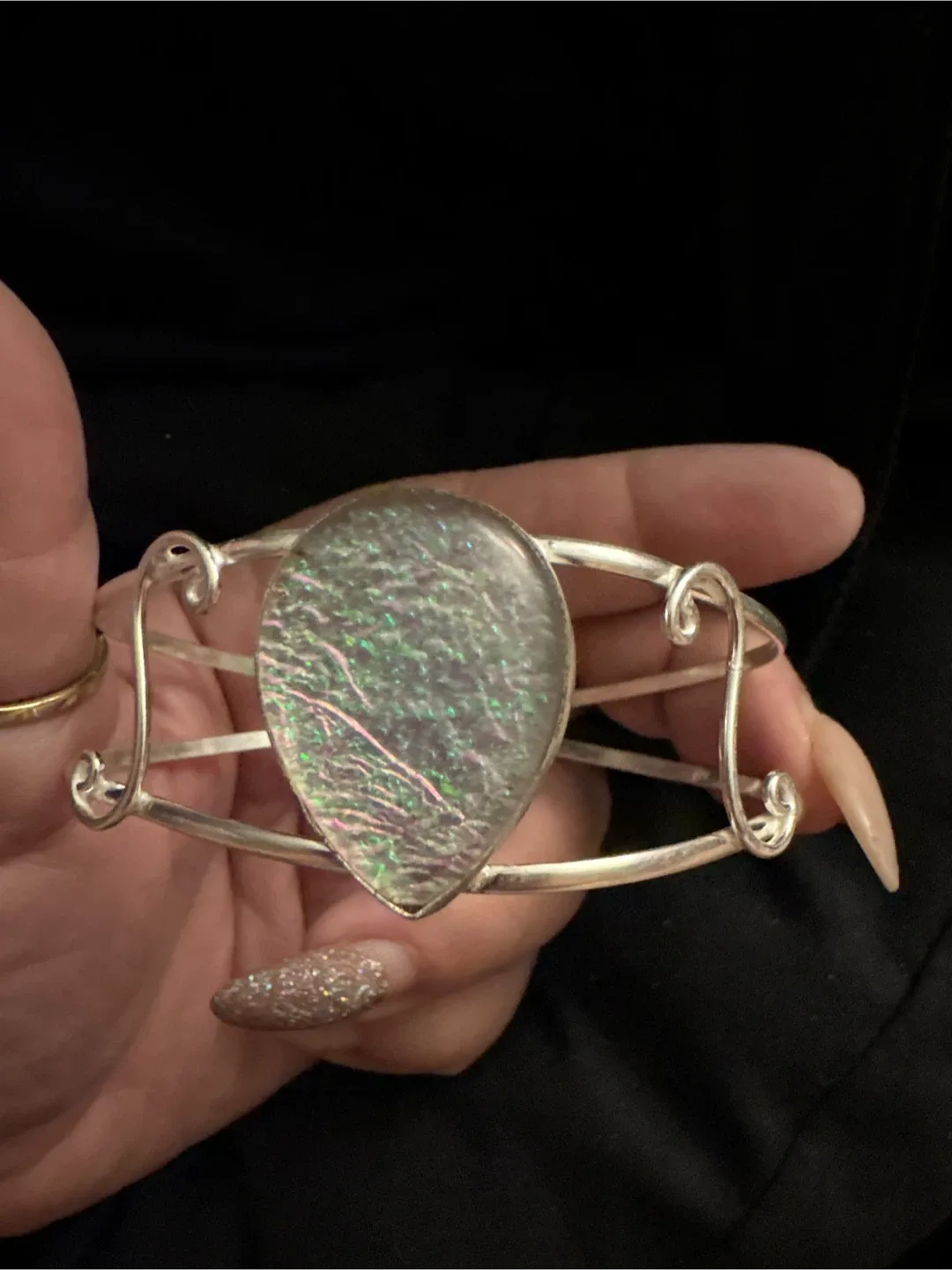 925 Sterling Silver Cuff Bracelet with Iridescent Stone