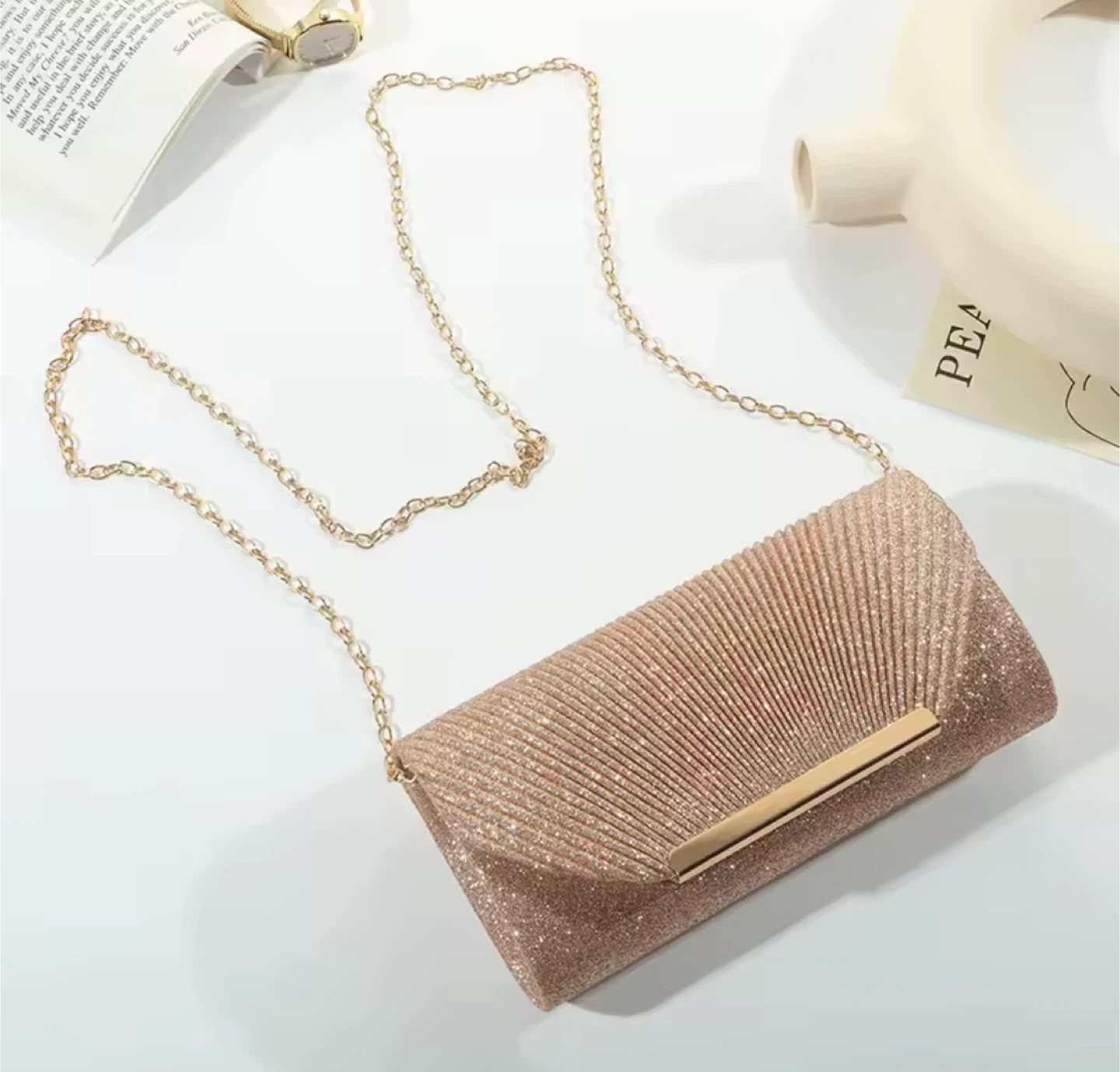 Gold Glitter Evening Clutch with Chain Strap - photo 2
