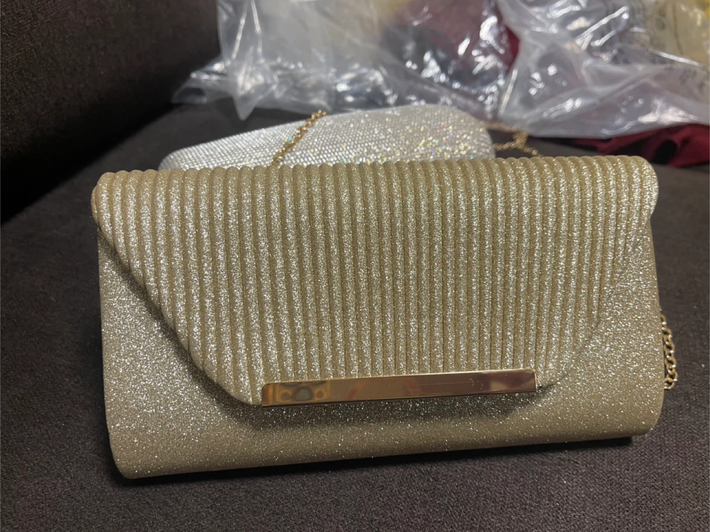 Gold Glitter Evening Clutch with Chain Strap - photo 5