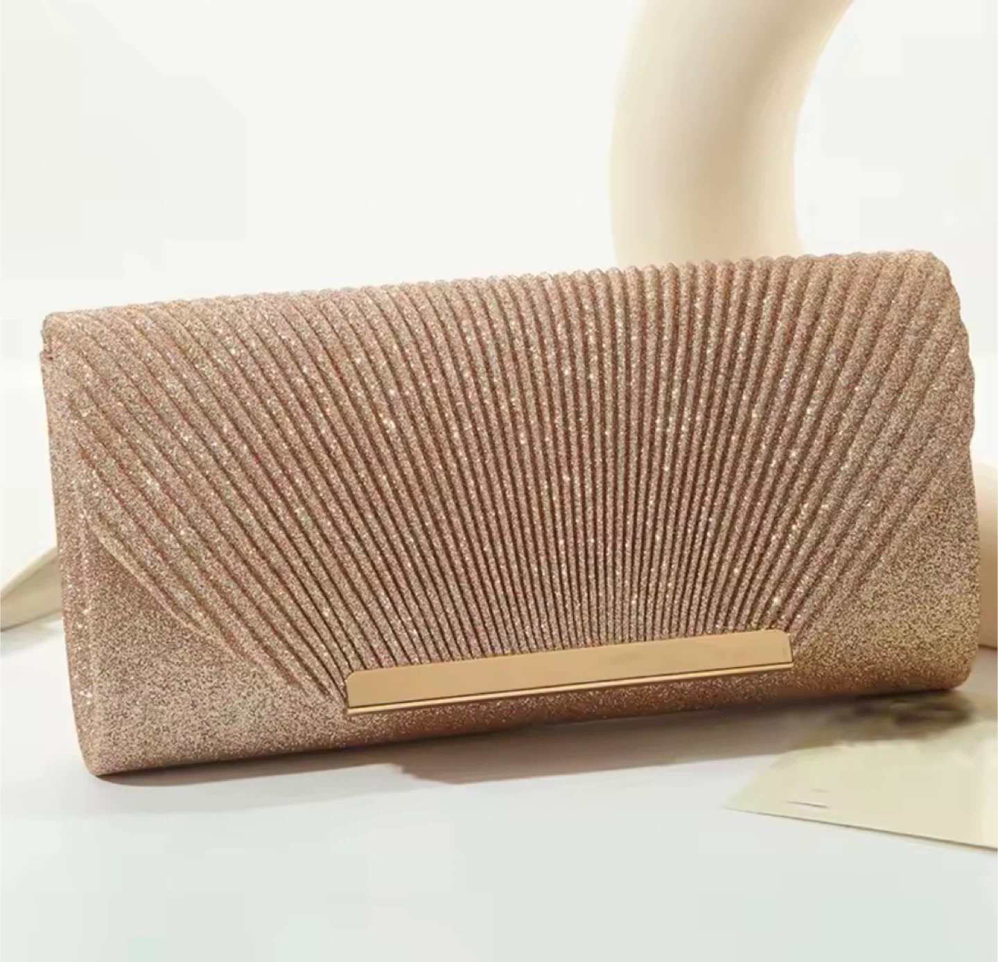 Gold Glitter Evening Clutch with Chain Strap