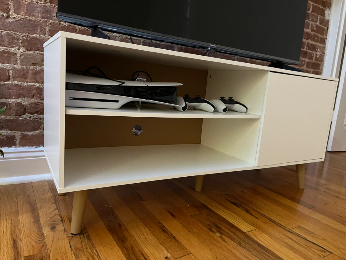 White TV Stand with Wooden Legs - photo 3