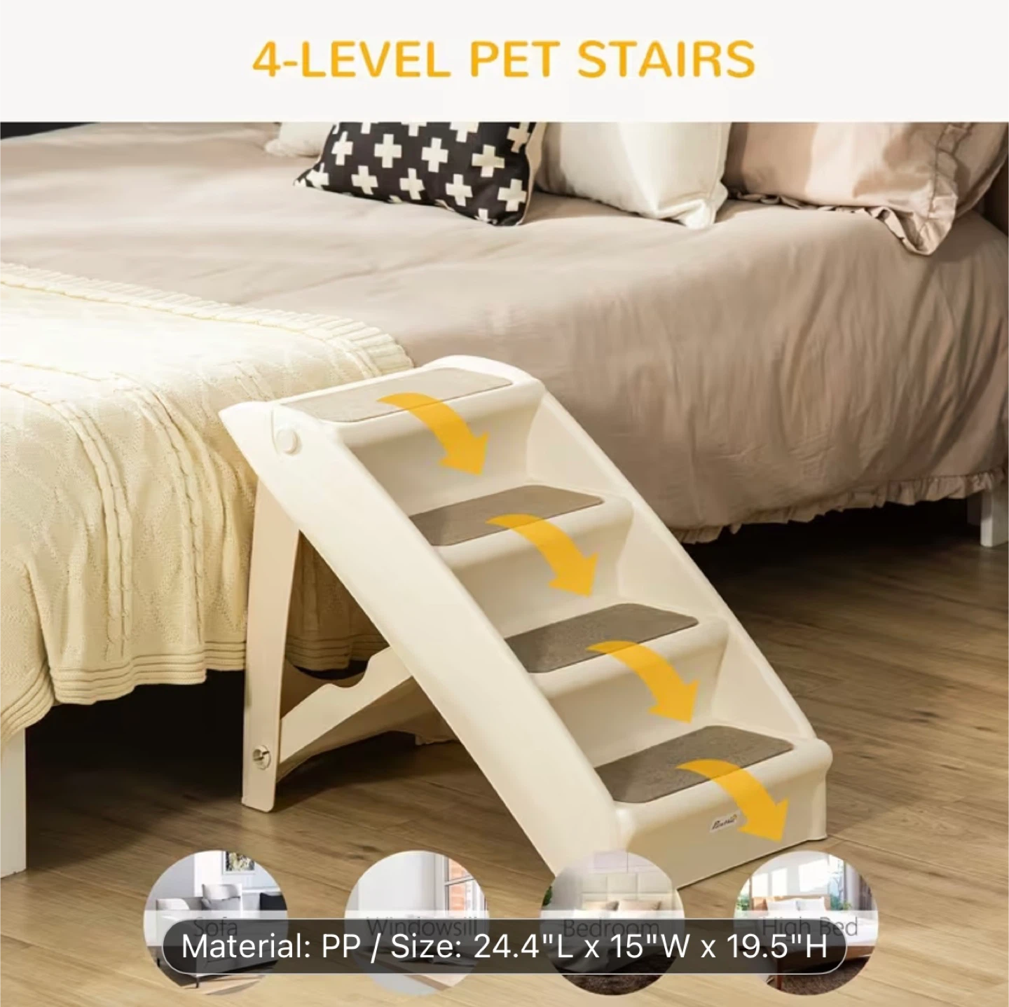 4-Level Foldable Pet Stairs - 24.4" x 15" x 19.5"