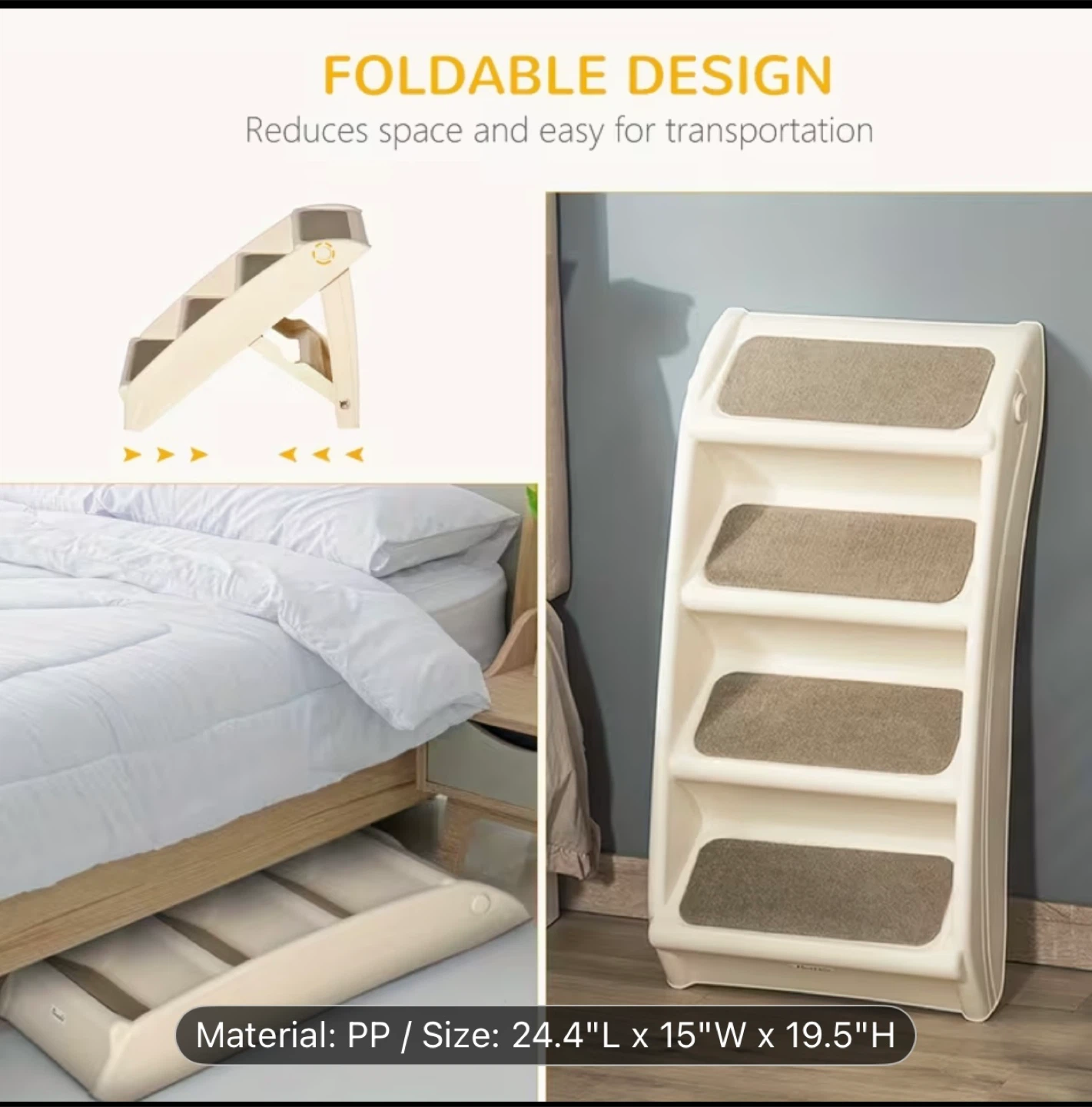 4-Level Foldable Pet Stairs - 24.4" x 15" x 19.5" - photo 2