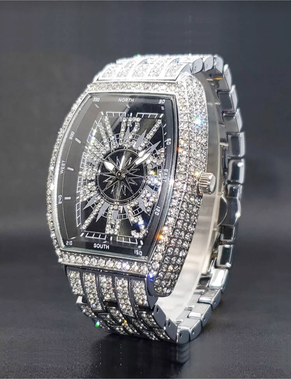 Blinged-Out Silver Wristwatch