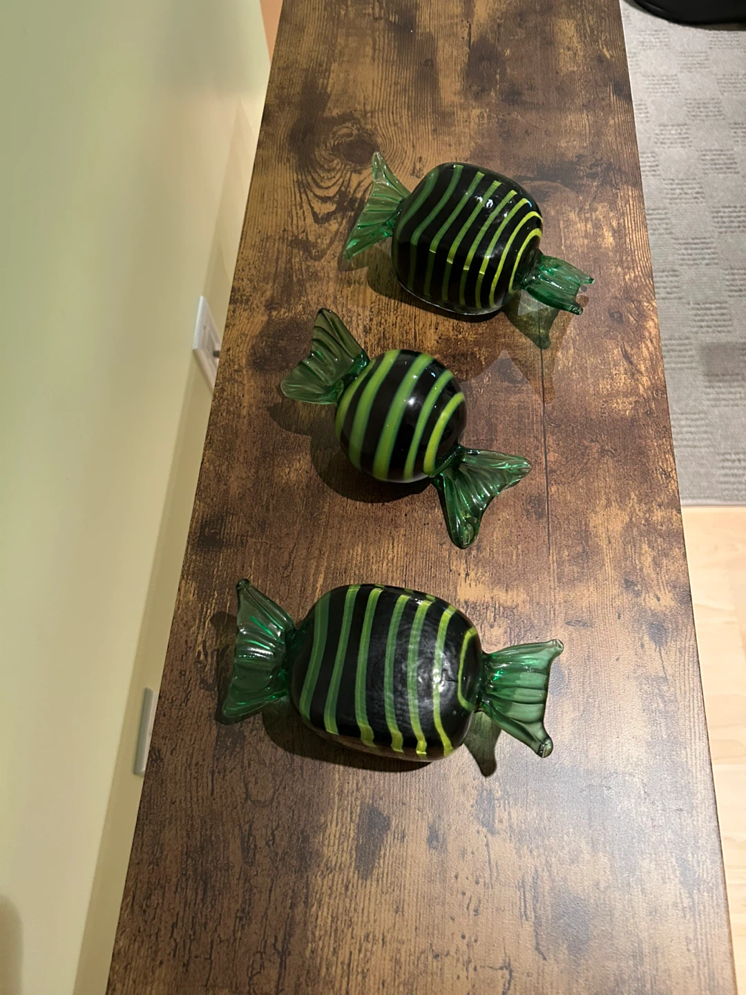 Set of 3 oversized Green & Black Glass Candies. - photo 2