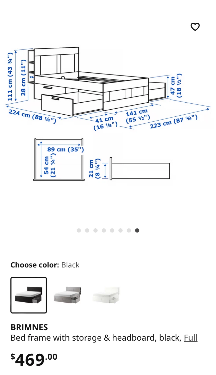 IKEA Brimnes Full Bed Frame w/ Storage - Black