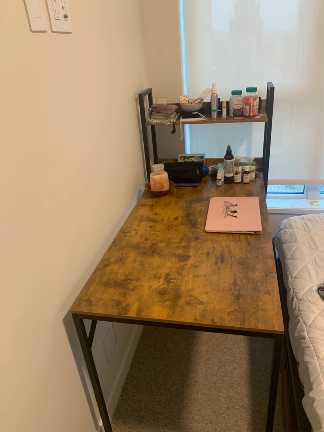 Computer desk Wood & Metal Desk with Shelves - photo 2