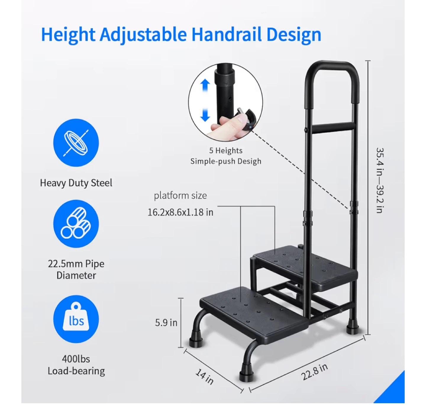 WHOMEC 2-Step Stool w/ Adjustable Handle - photo 3