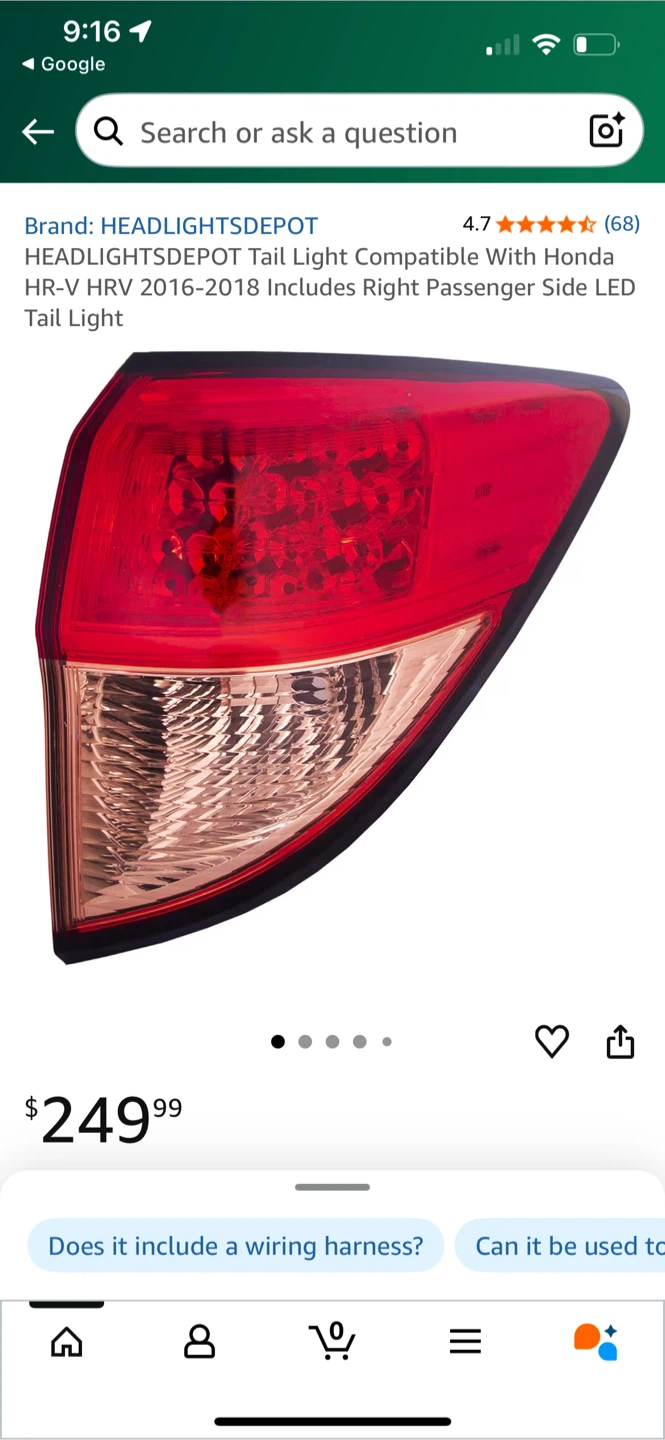 HEADLIGHTSDEPOT Tail Light for Honda HR-V 2016-2018