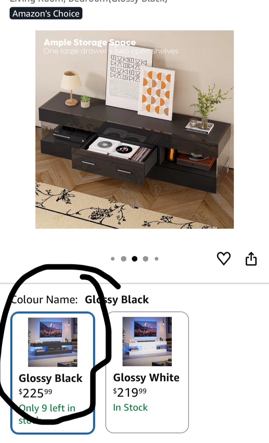 Black TV Stand Console with LED- 60Inches - photo 2