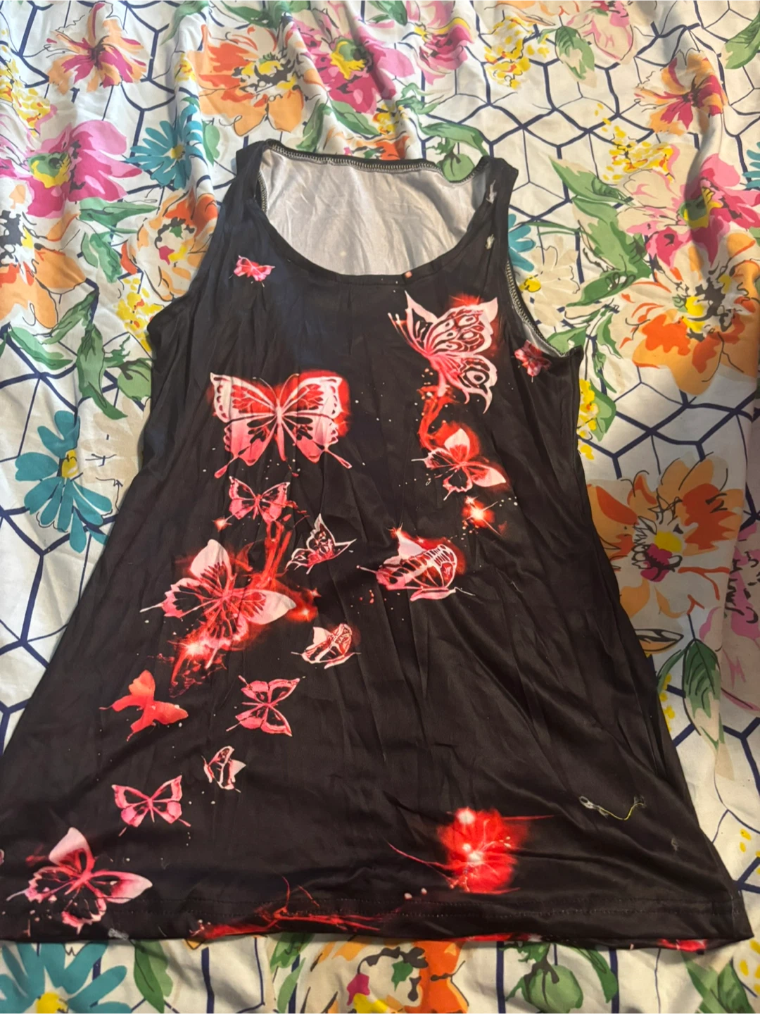 Black Tank Top with Butterfly Print