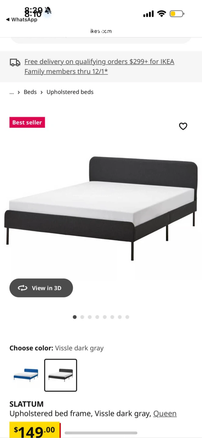 IKEA SLATTUM Queen Bed Frame - Vissle Dark Gray