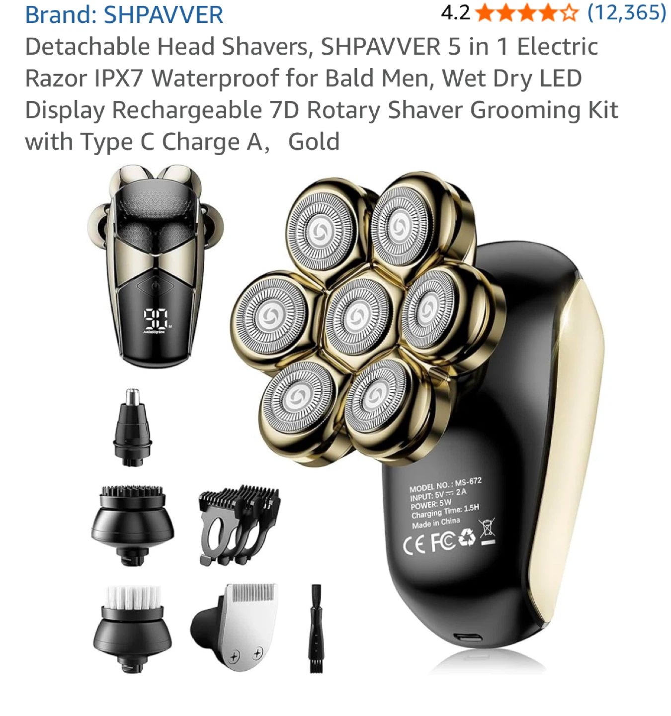 SHPAVVER 5-in-1 Electric Head Shaver Grooming Kit