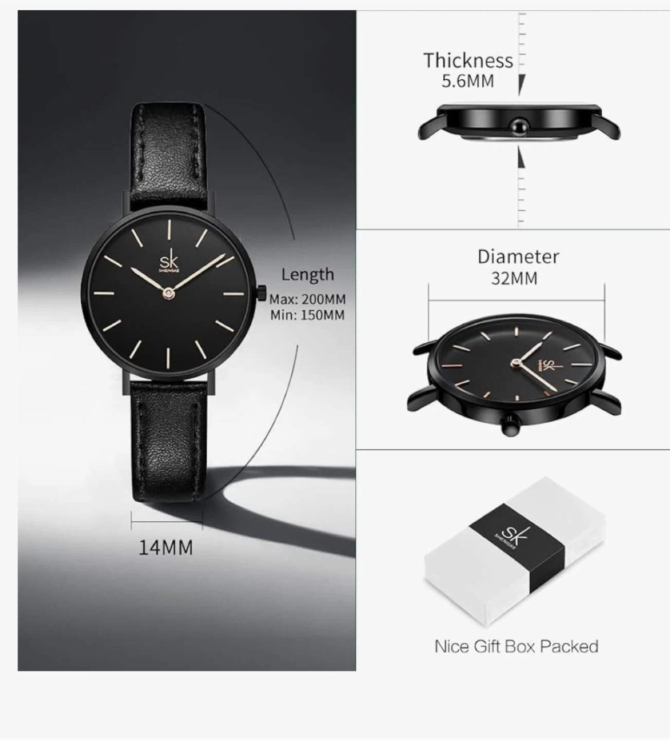 Shengke Women's Minimalist Black Leather Watch - New - photo 4
