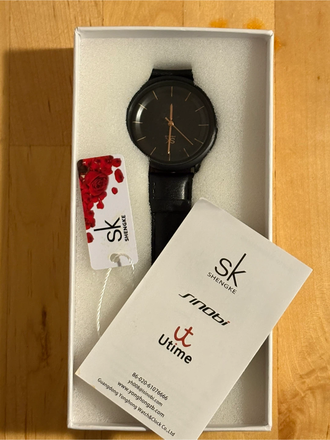 Shengke Women's Minimalist Black Leather Watch - New