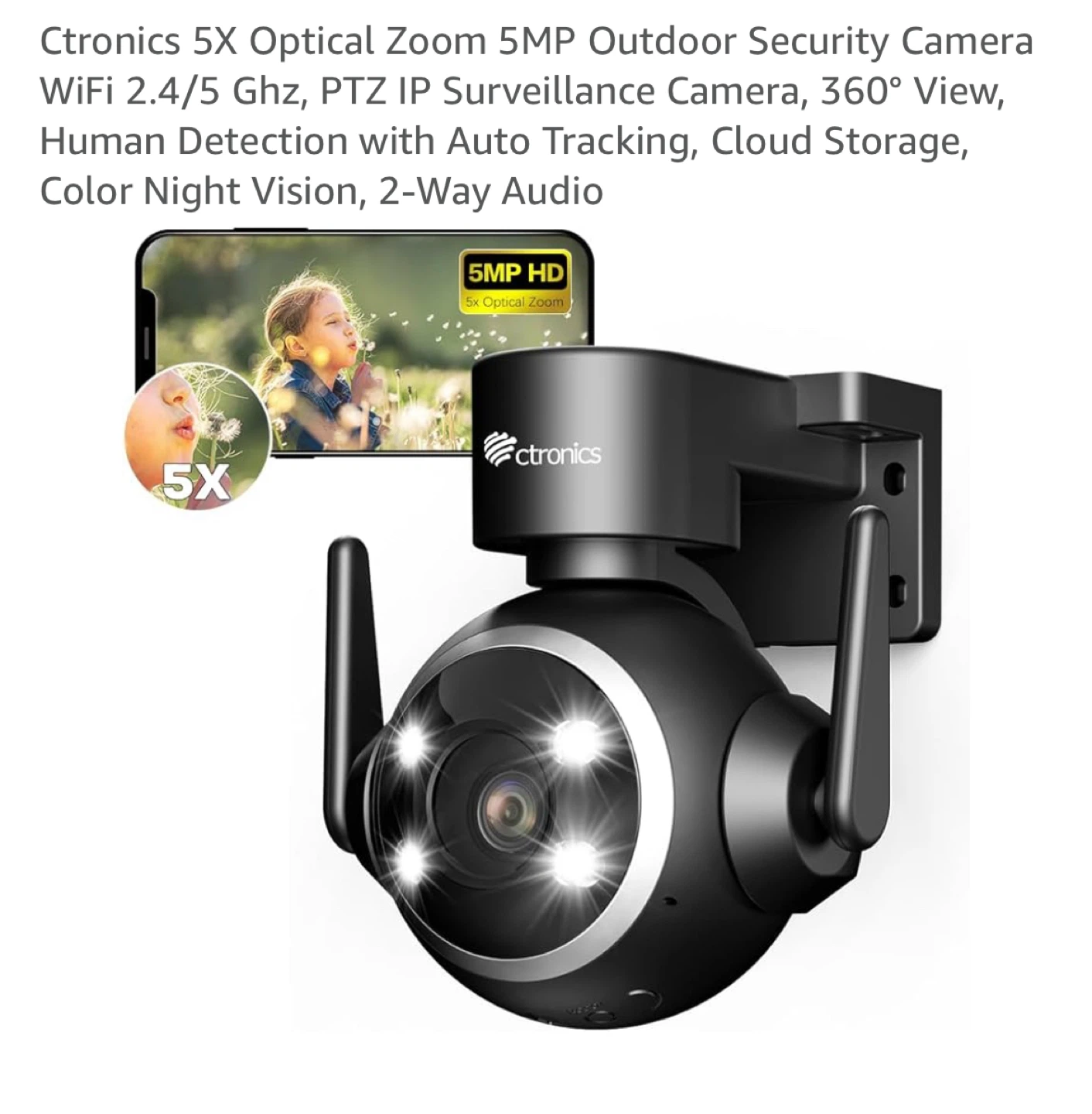 Ctronics 5X Optical Zoom 5MP Outdoor Security Camera