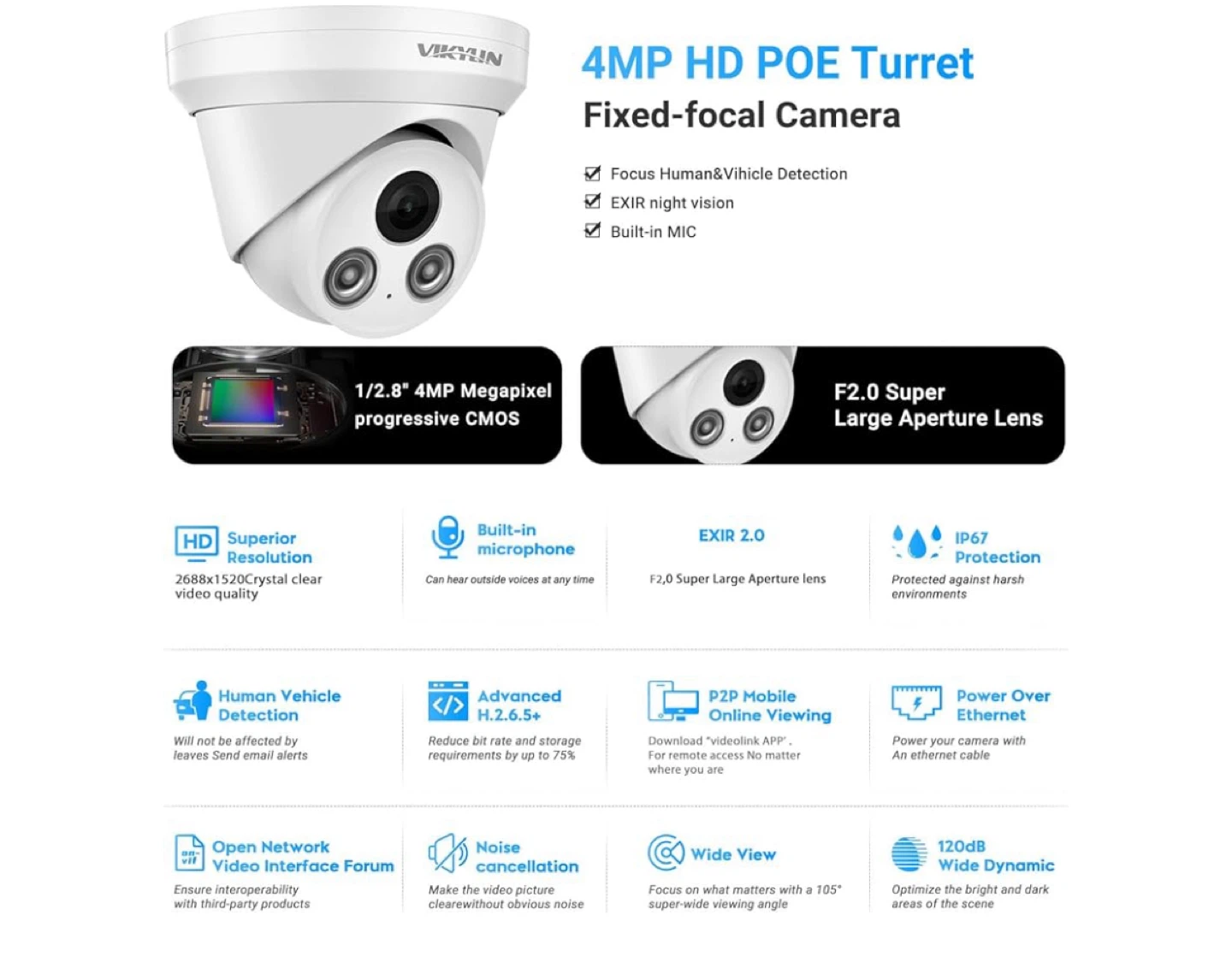 VIKYLIN 5MP PoE IP Camera - Ivory White - photo 5
