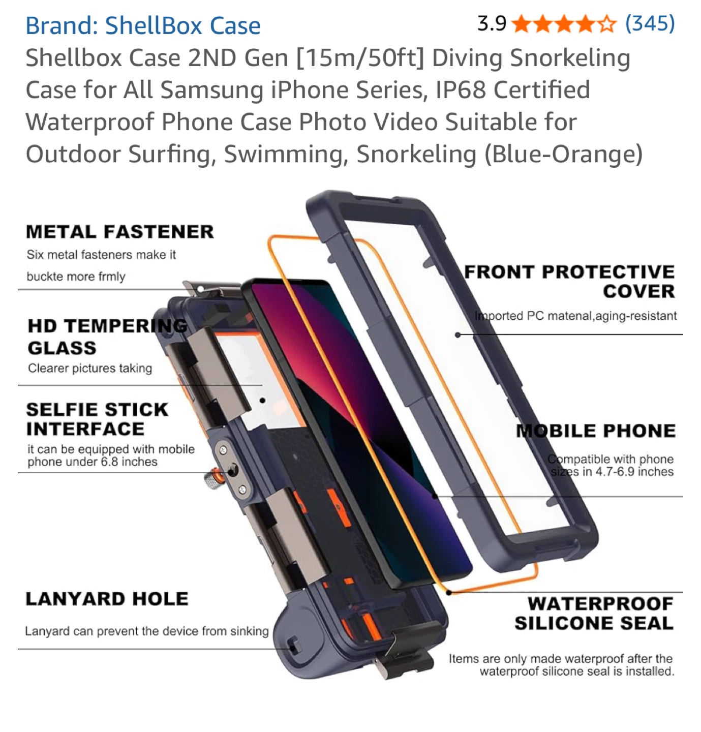 Shellbox 2ND Gen Waterproof Phone Case (Blue-Orange) - photo 2