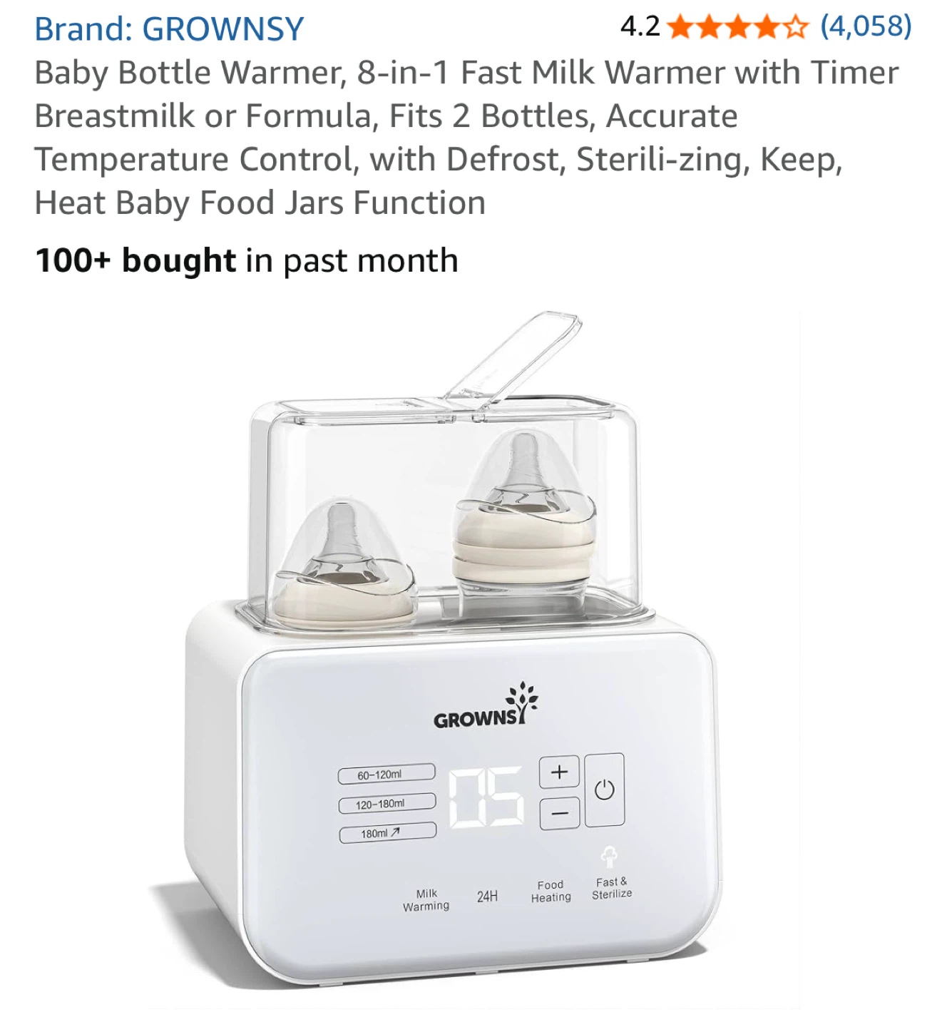 Grownsy 8-in-1 Baby Bottle Warmer - Like New!