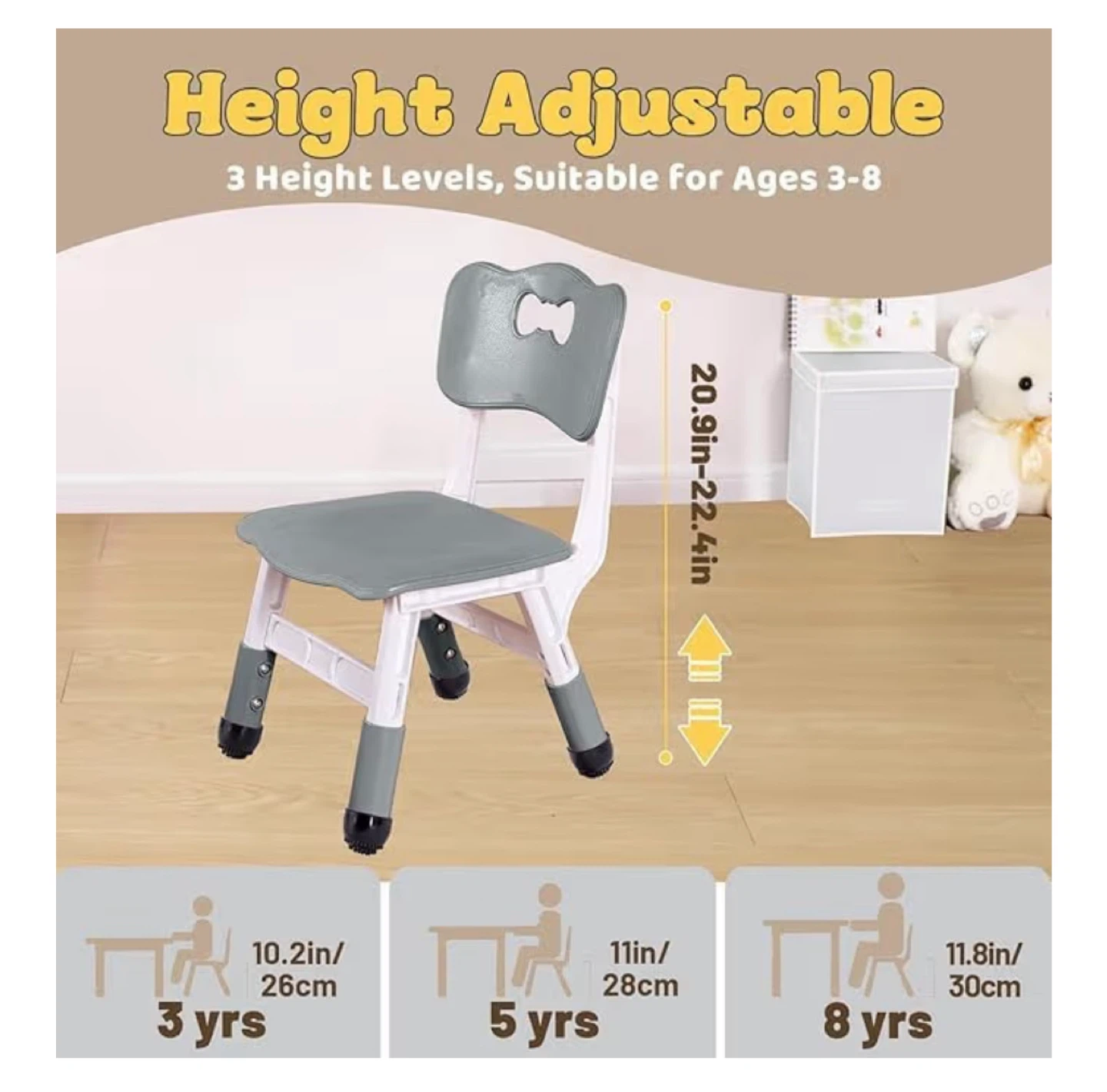 Adjustable Height Kids Chair, Grey & White - photo 4