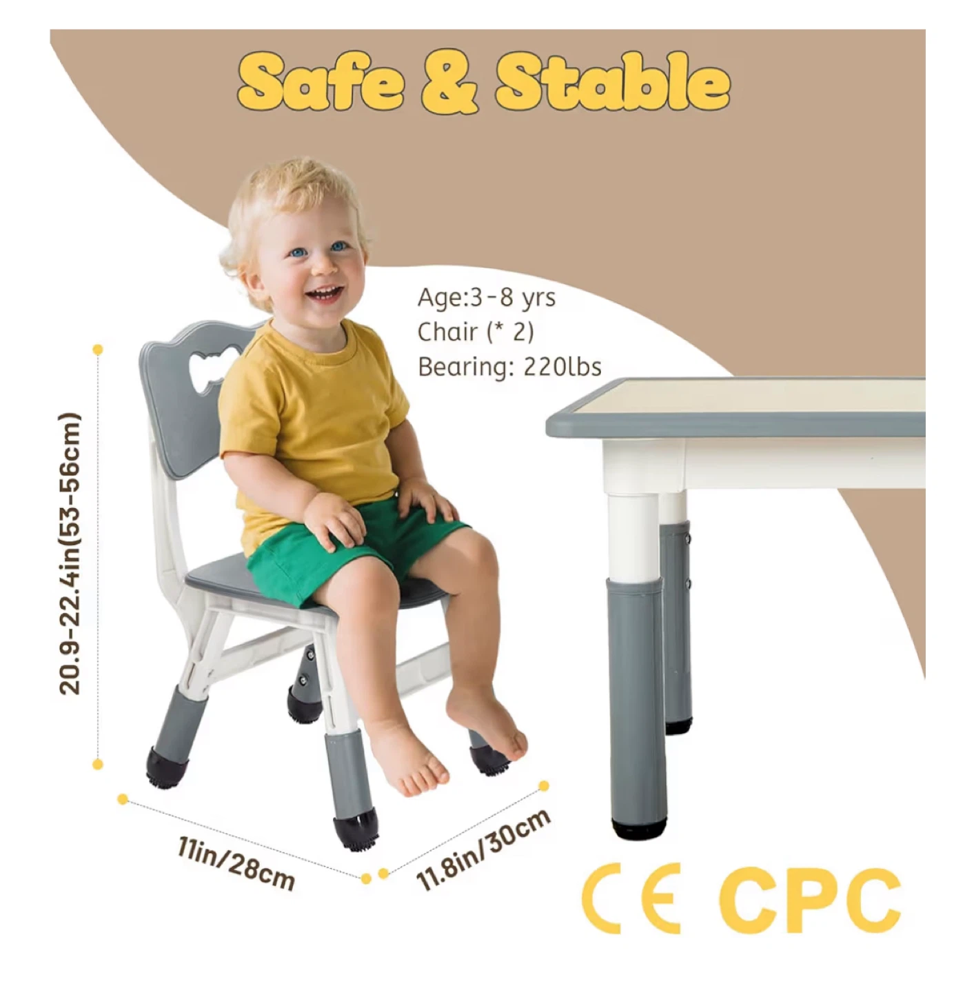 Adjustable Height Kids Chair, Grey & White - photo 2