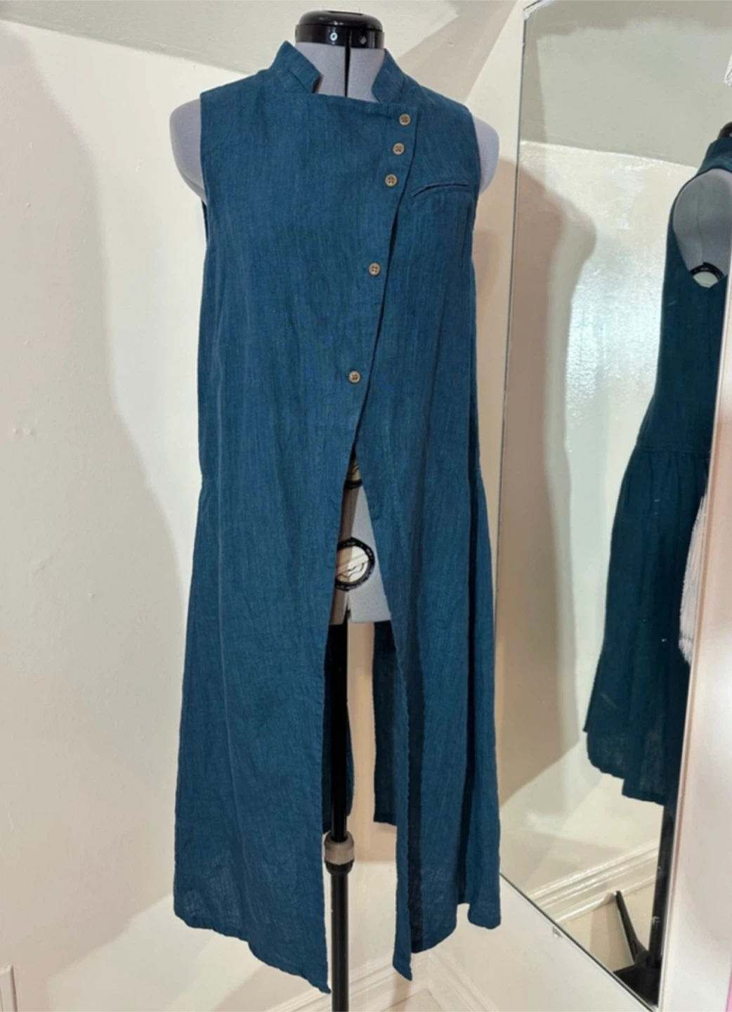 Donaratica Teal Blue Linen Dress