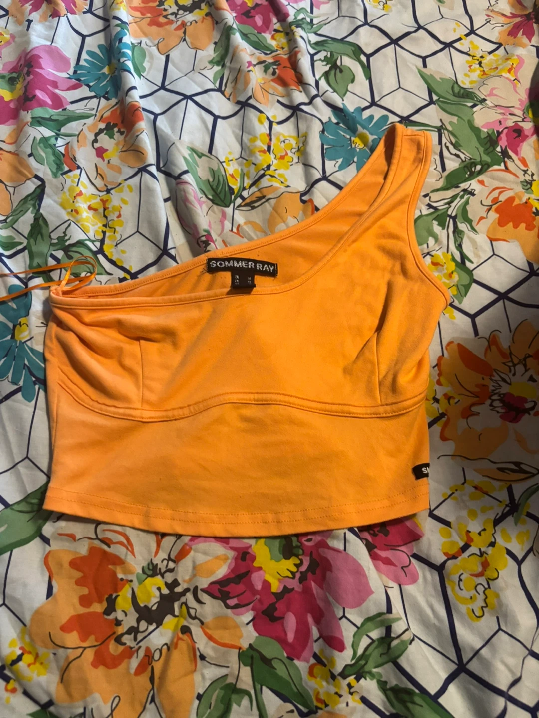 Sommer Ray Orange One-Shoulder Top - Size M