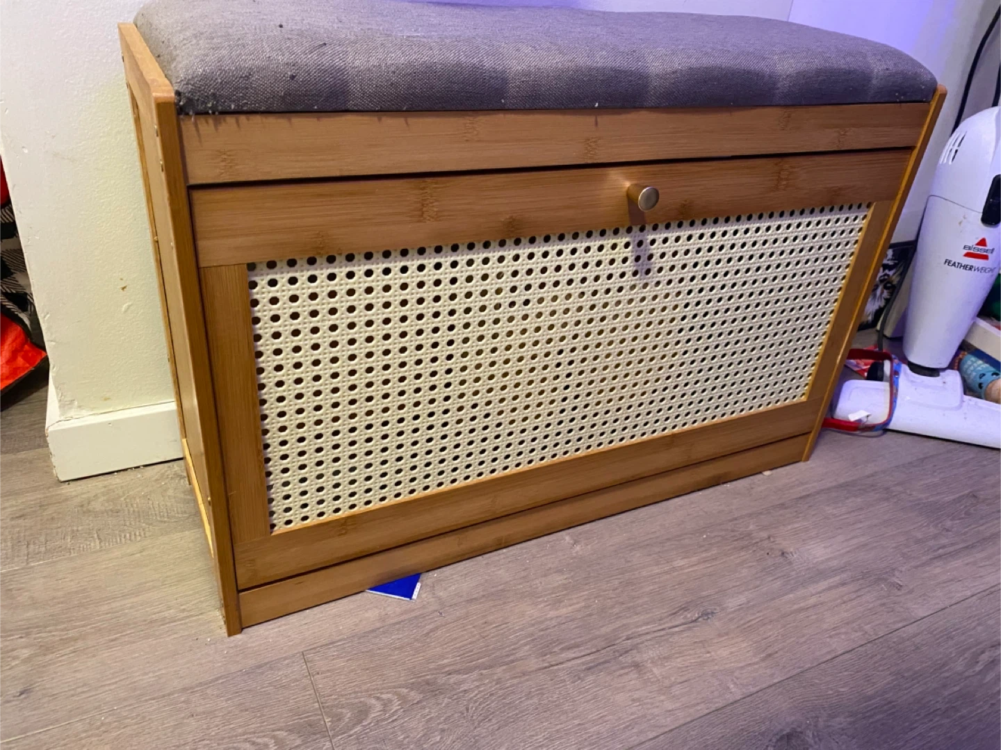 Rattan shoe storage bench