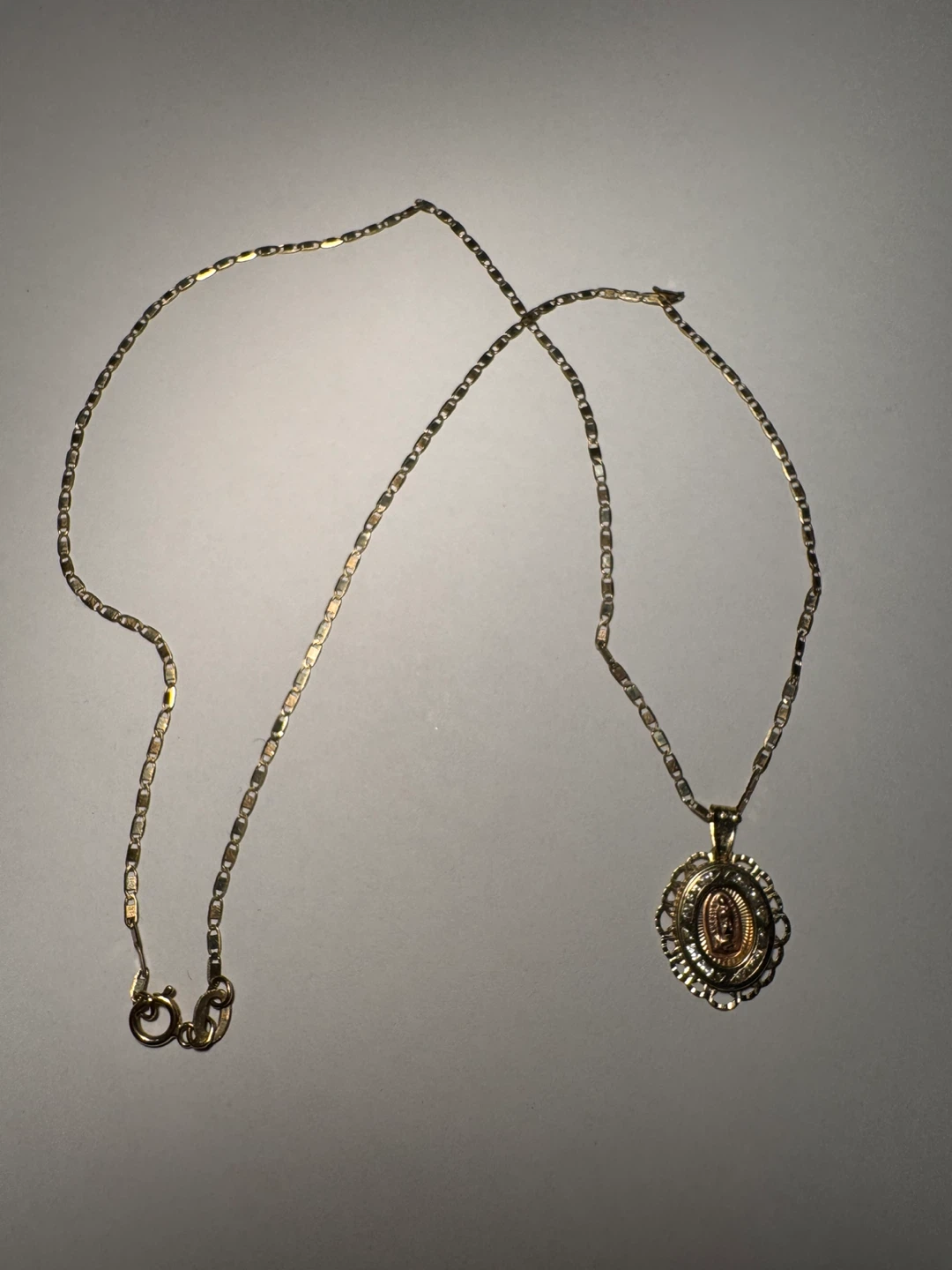 Gold Necklace with Virgin Mary Pendant