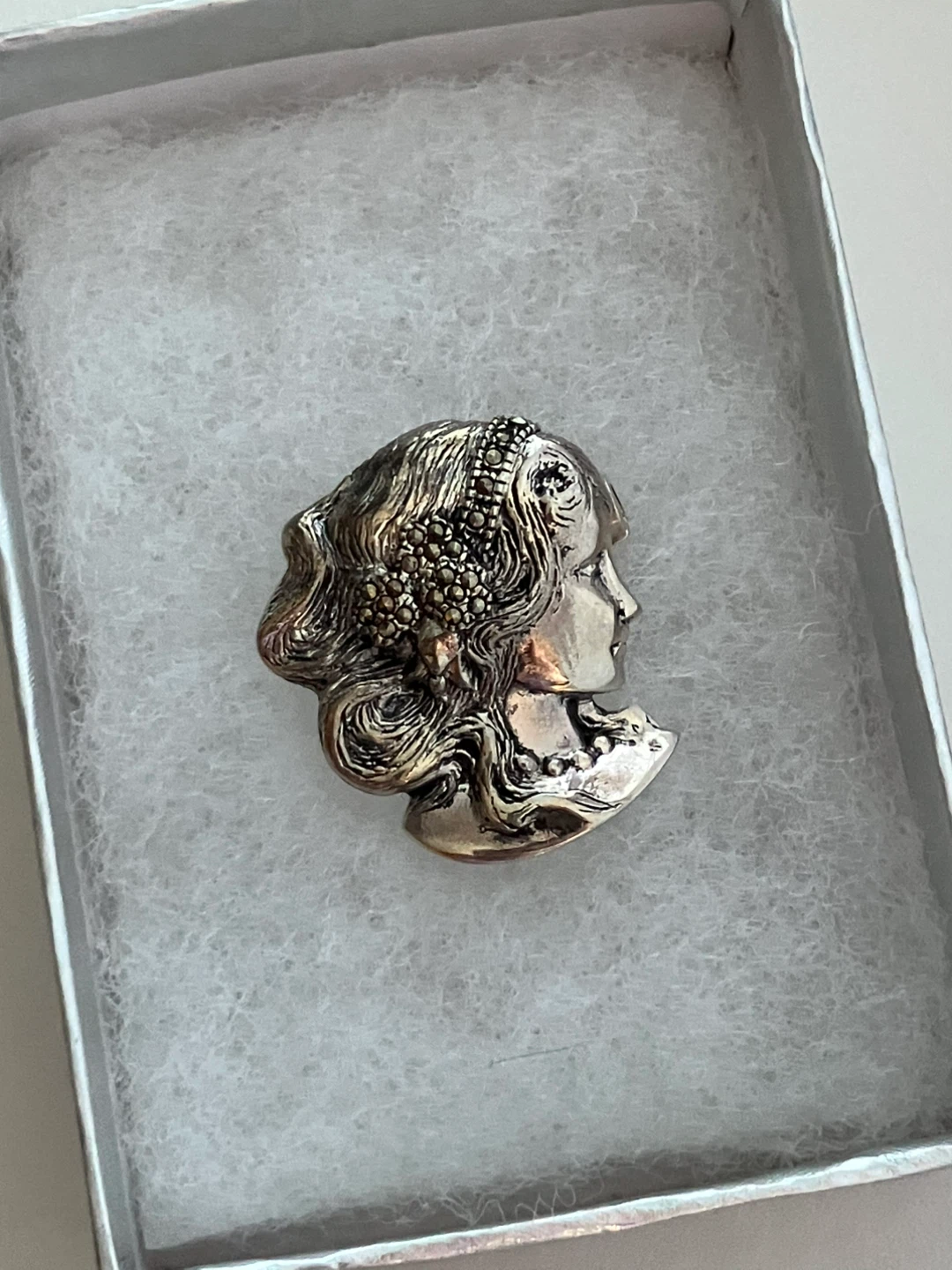 Vintage 925 Sterling Silver & Marcasite Lady Brooch - photo 5
