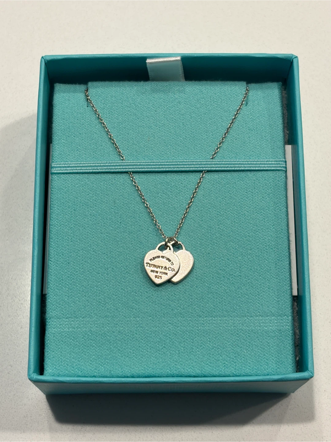 Tiffany & Co. Double Heart Tag Pendant Necklace