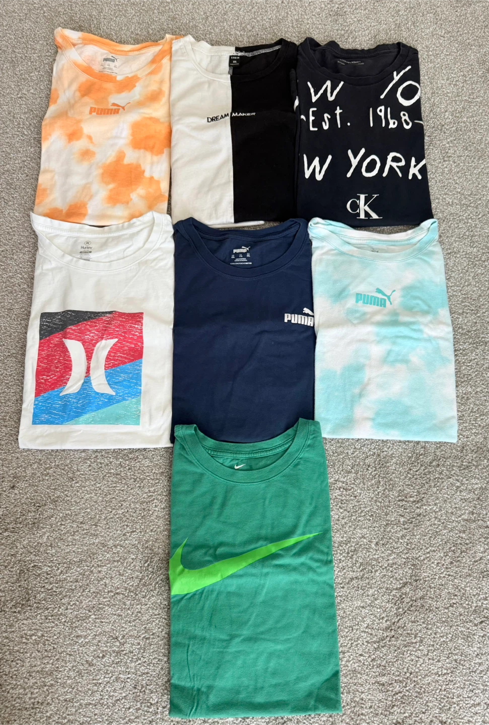 Assorted T-Shirts: Puma, Nike, Hurley, Calvin Klein, Shein XXL