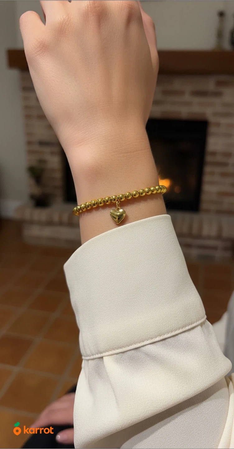 18K Gold plated Beaded Bracelet with Heart Charm