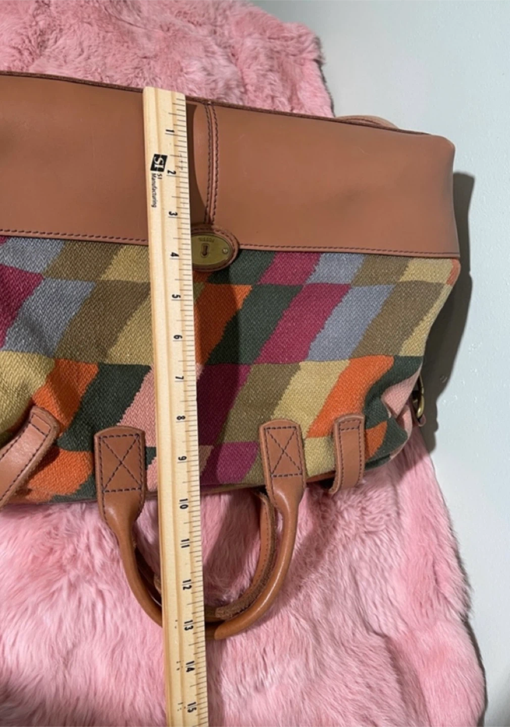Fossil Woven Patchwork Leather Trim Satchel - photo 3