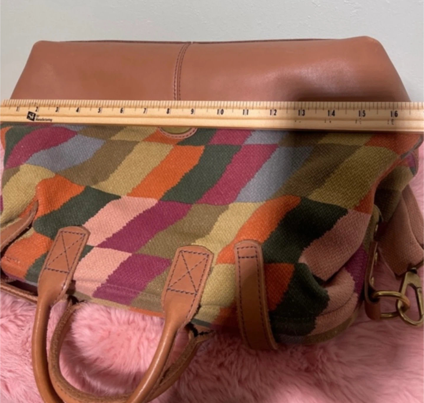 Fossil Woven Patchwork Leather Trim Satchel - photo 4