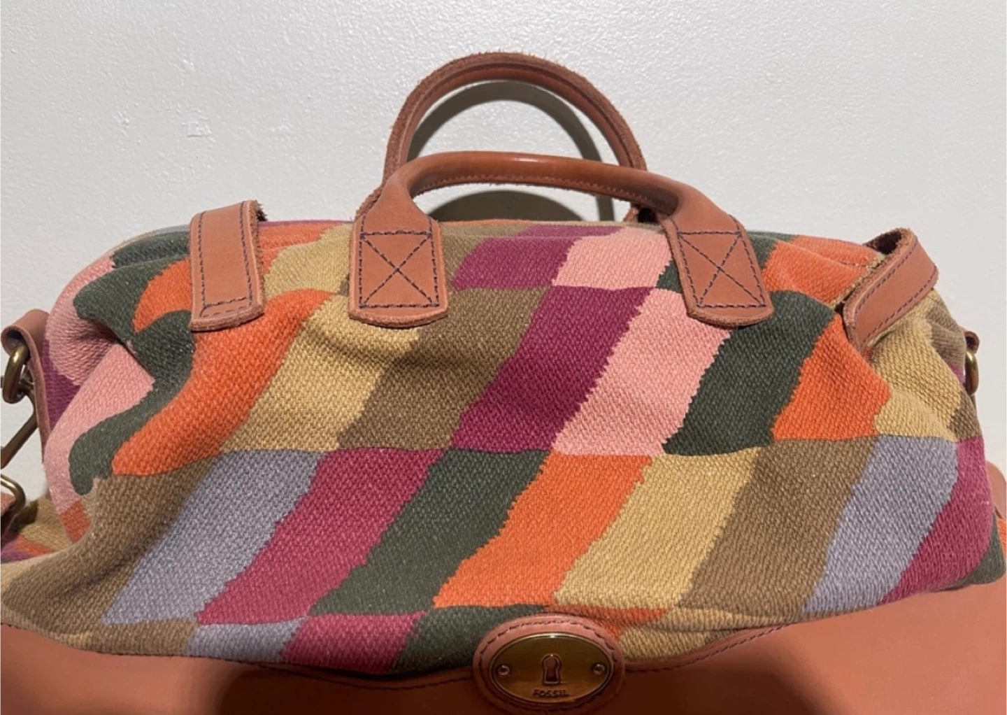 Fossil Woven Patchwork Leather Trim Satchel - photo 5