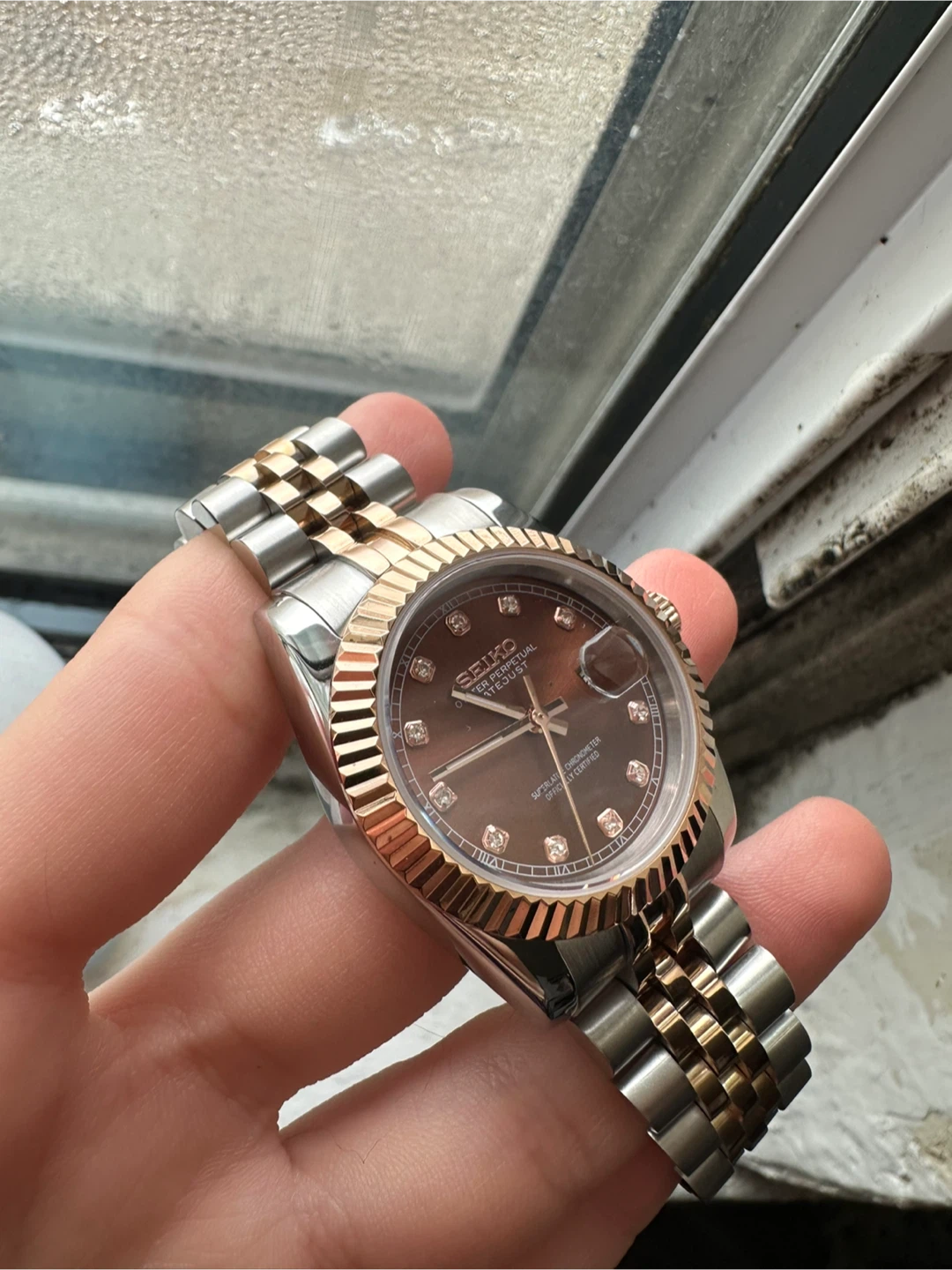 Seiko date-just Mod chocolate diamond dial 31mm - photo 5