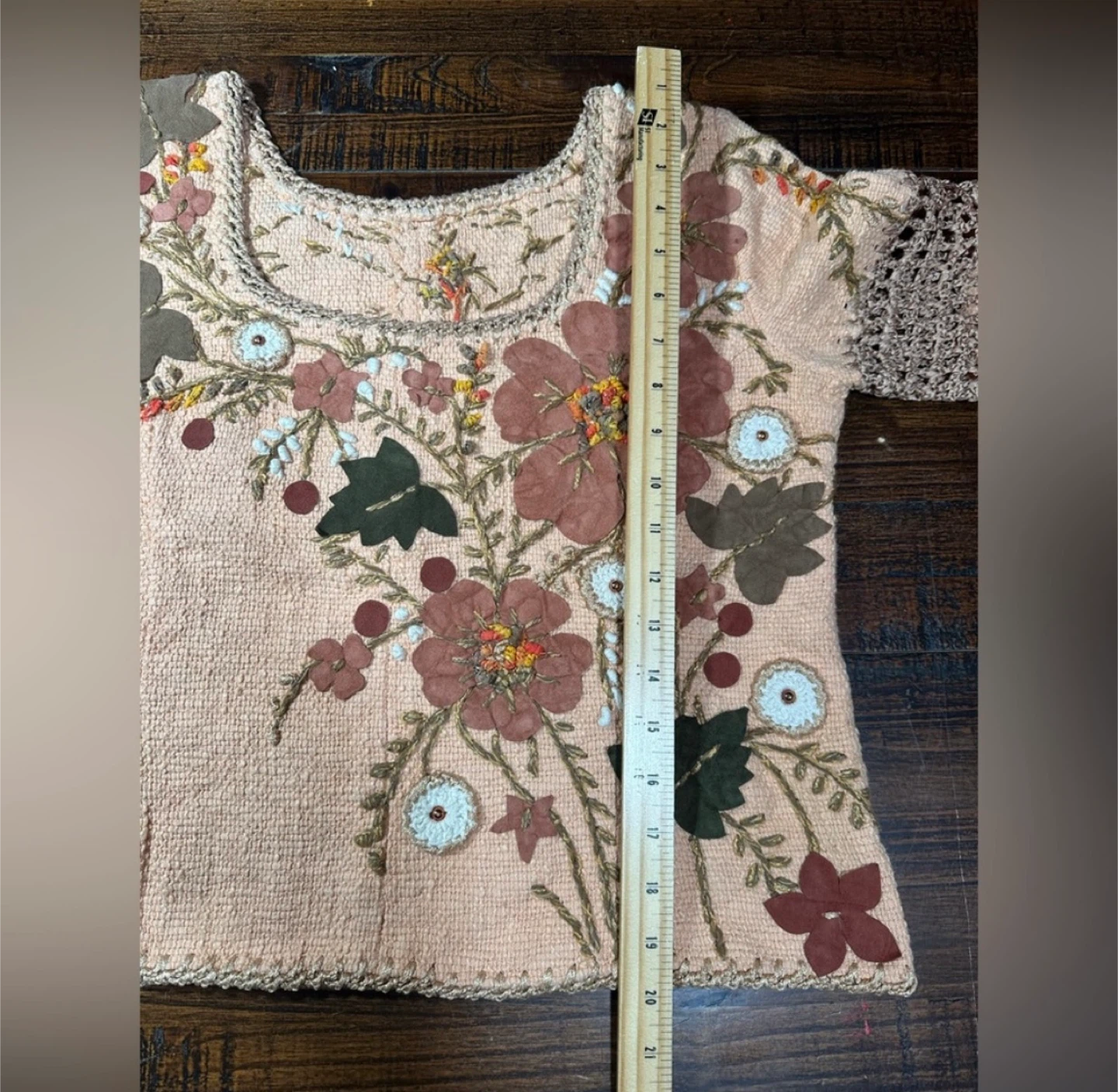 Handmade Floral Appliqué Knit Top - Size Medium - photo 5