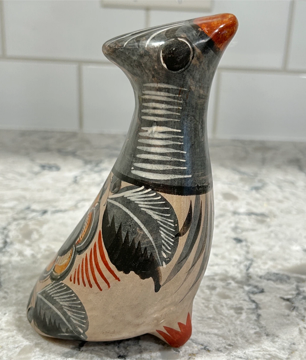 Hand Painted Pottery Bird Figurine