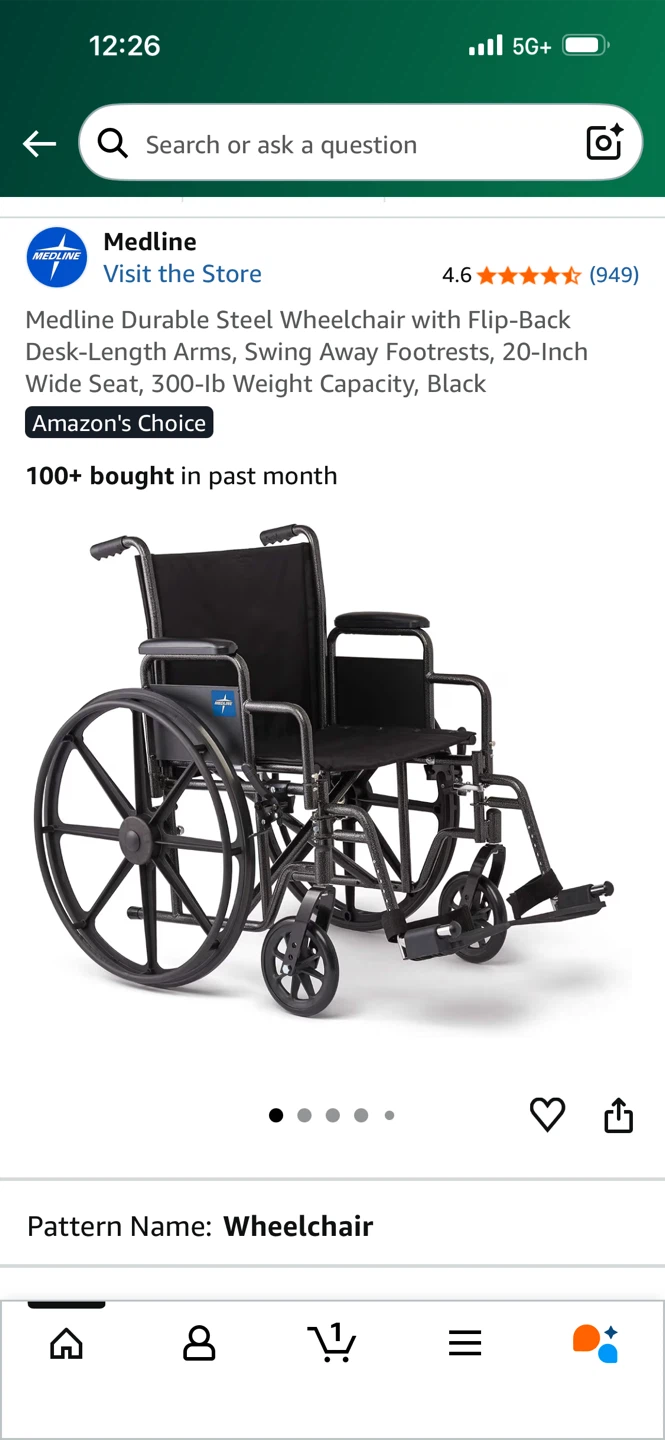 Medline Durable Steel Wheelchair