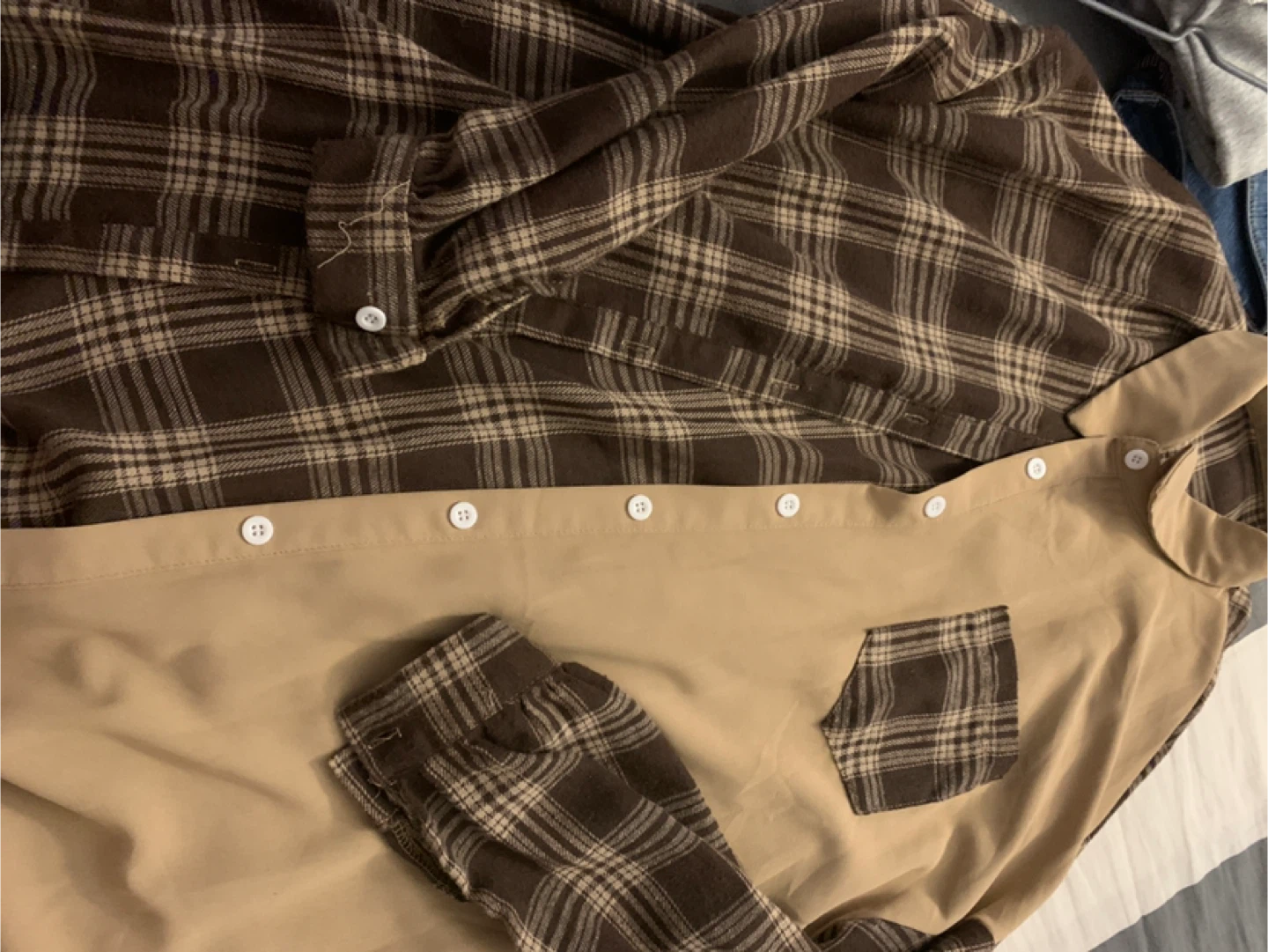 SHEIN Brown Plaid Colour Block Shirt - Size US S