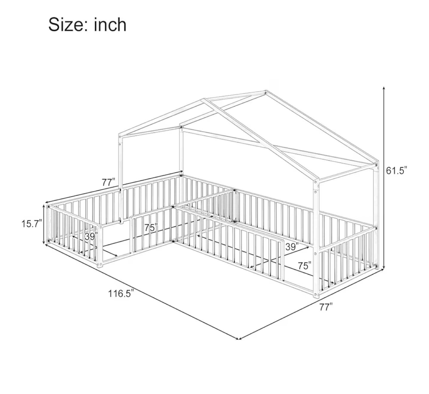 SOFTSEA Twin L-Shaped House Floor Bed, Black - photo 2