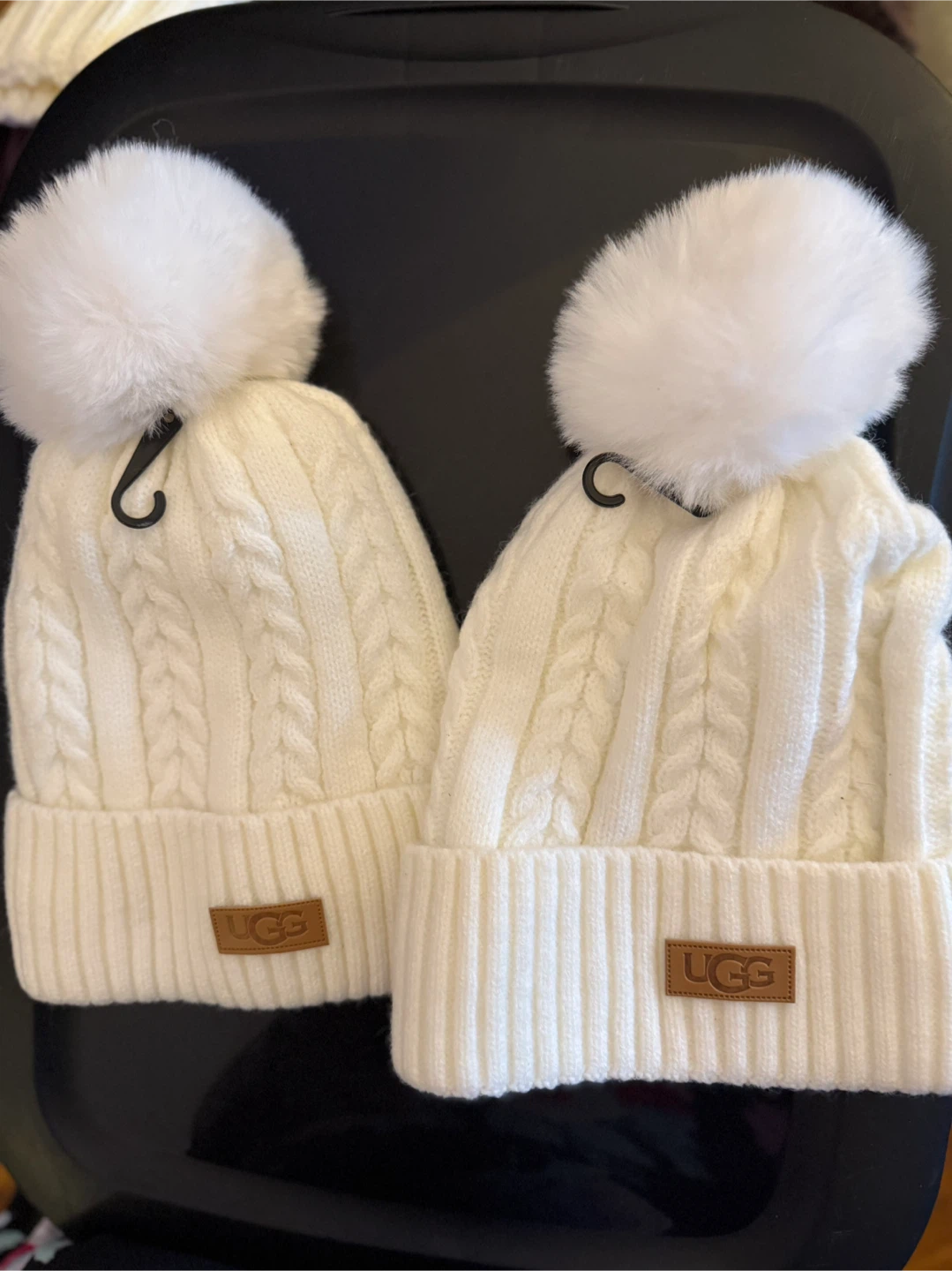 UGG White Knit Pom Pom Beanie