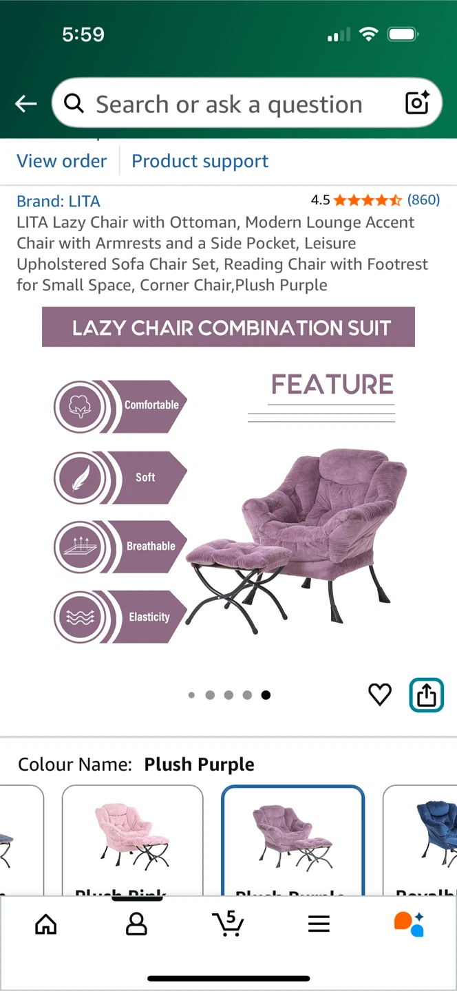 LITA Lazy Chair with Ottoman - Plush Purple - photo 3