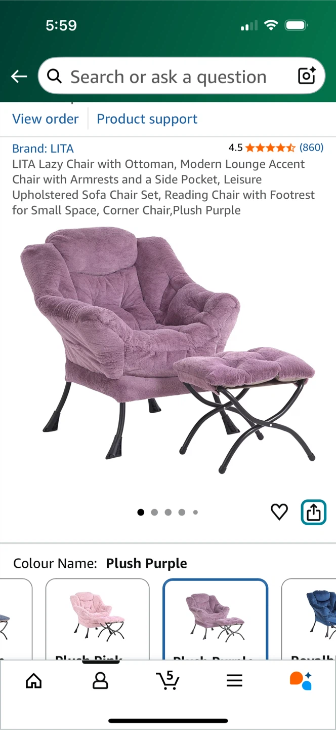 LITA Lazy Chair with Ottoman - Plush Purple