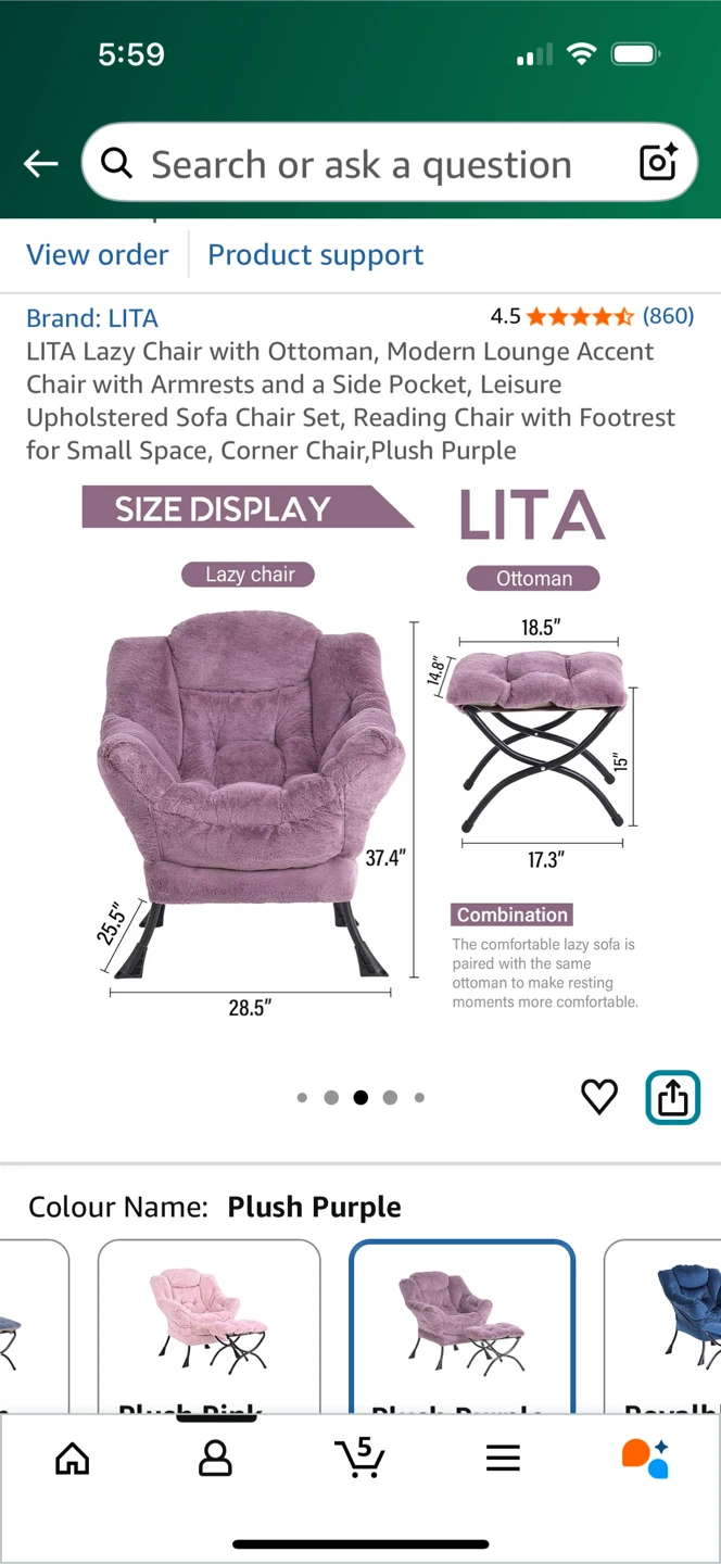 LITA Lazy Chair with Ottoman - Plush Purple - photo 4