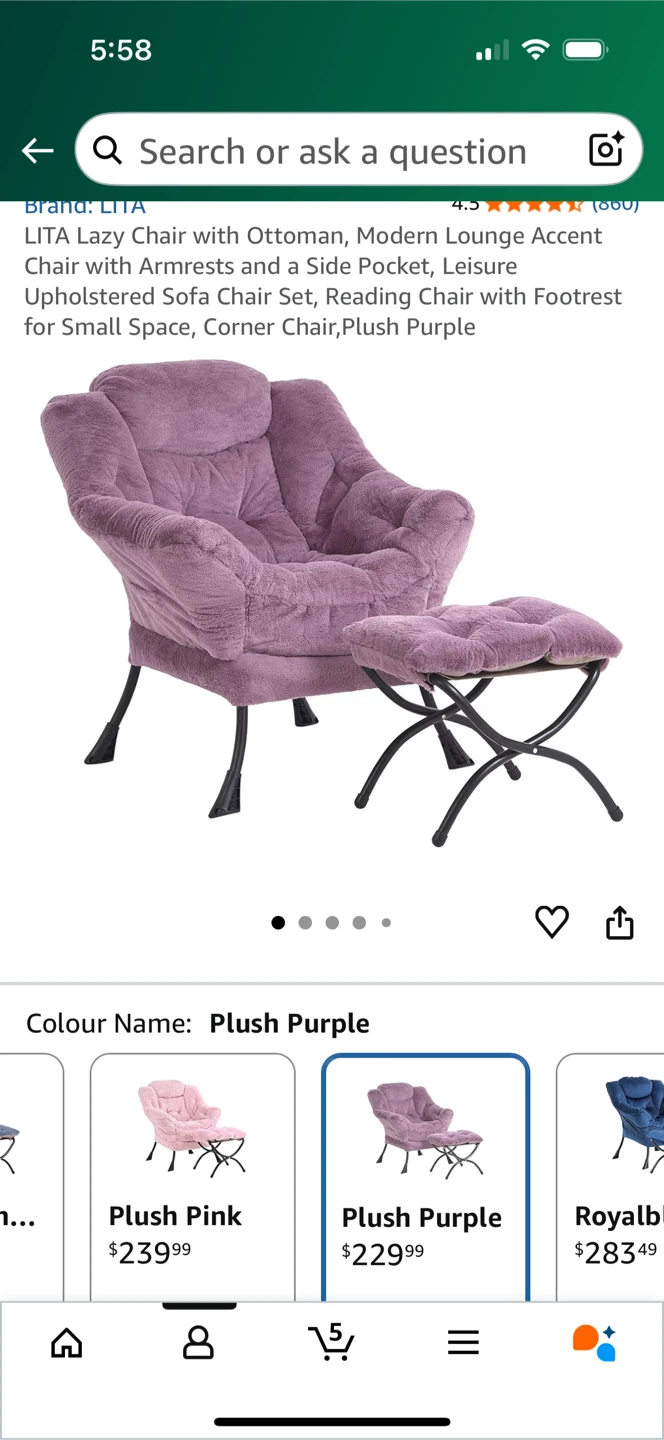 LITA Lazy Chair with Ottoman - Plush Purple - photo 2